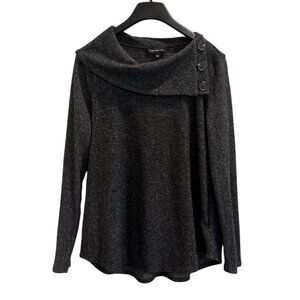 Fortune‎ + Ivy Cowl Neck Button Sweater | Dark Gray Soft Knit Long Sleeve Size L